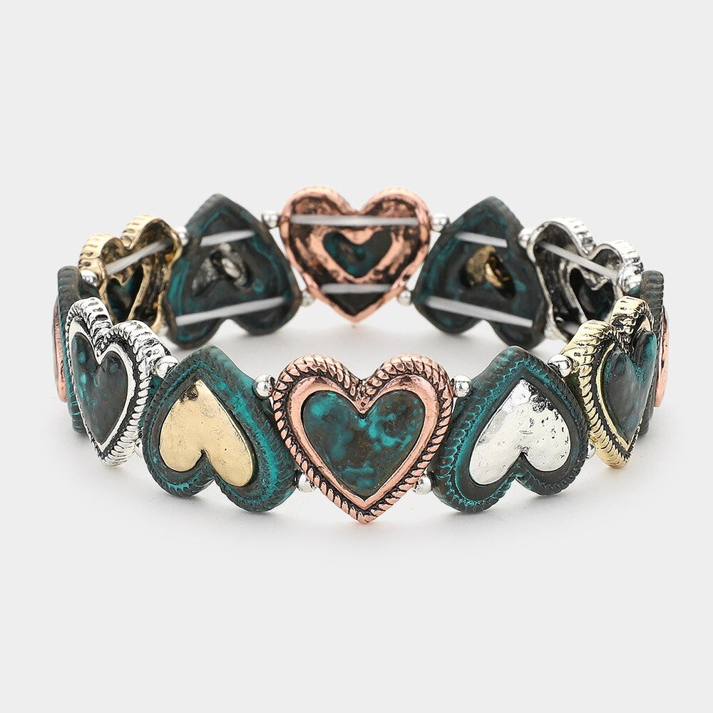 Metal Heart Link Stretch Bracelet Fashion Jewelry Gift for Women or Girls
