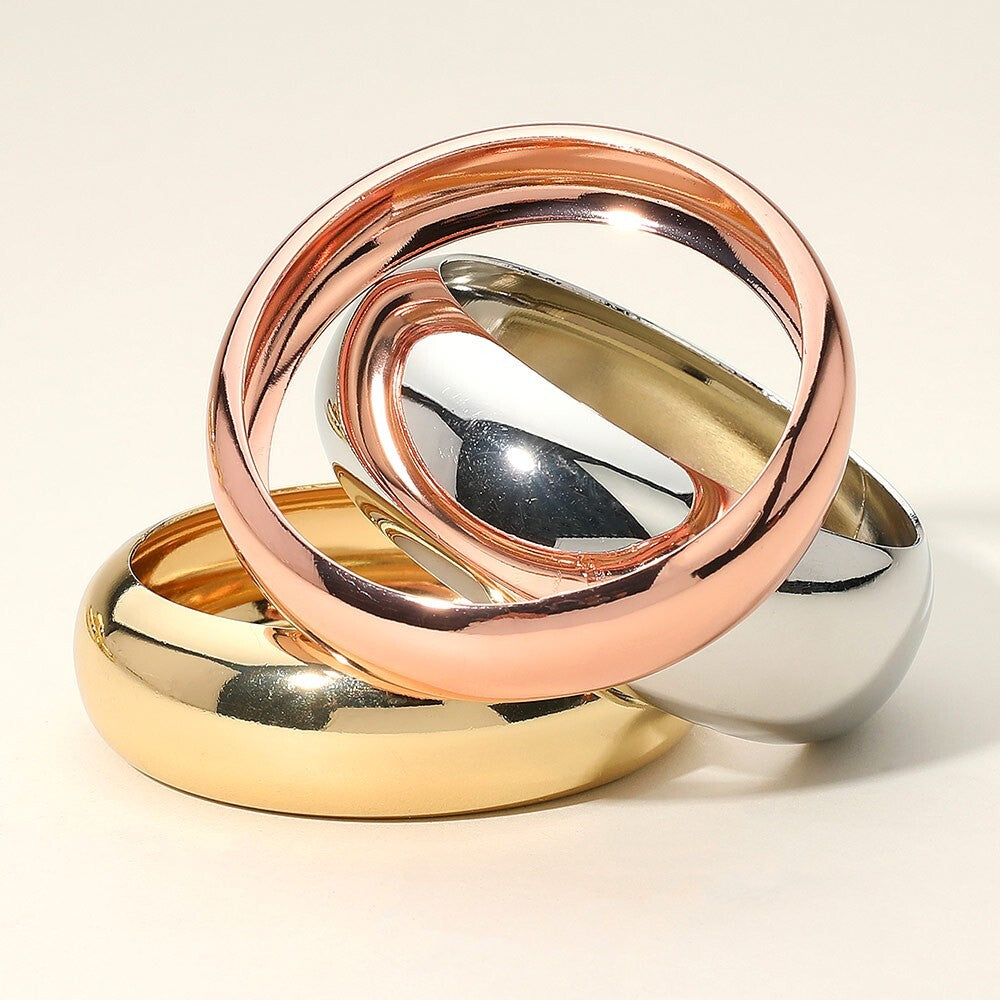 3PCS Chunky Metal Bangle Bracelet Set Bold Fashion Jewelry for Women