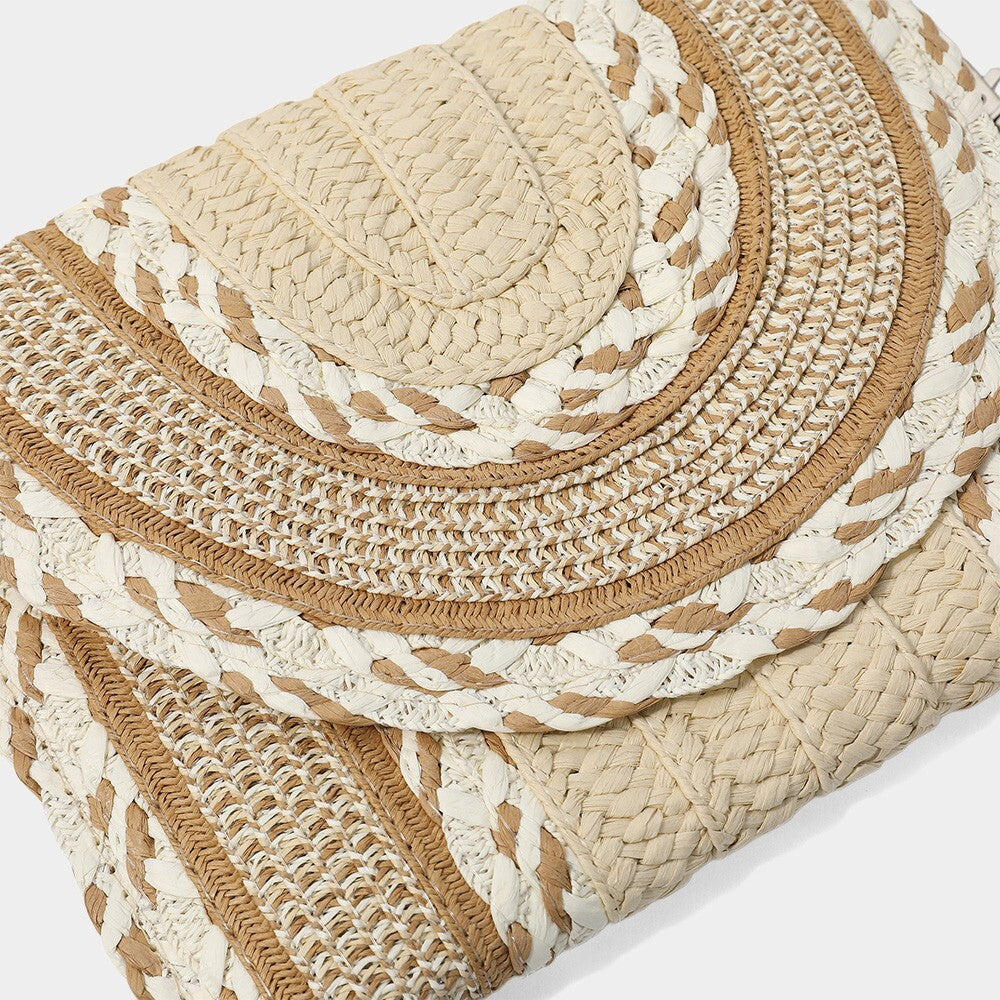 Multi Pattern Straw Clutch Crossbody Bag Boho Woven Handbag with Shoulder Strap