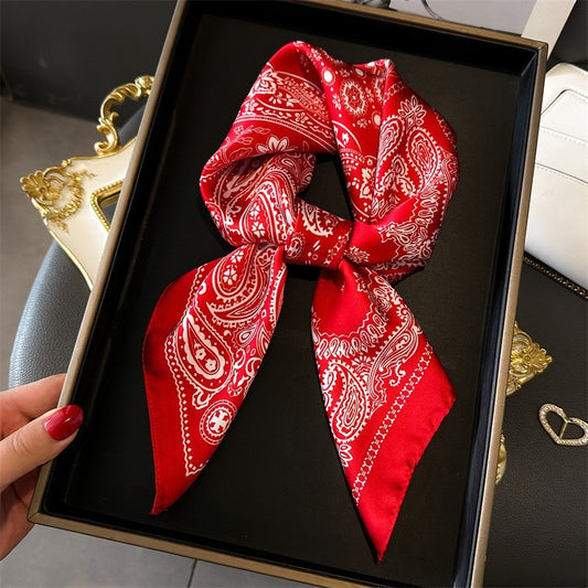 2pc Paisley Bandana Scarf Set Black & Red Women's Satin Silky Neckerchief