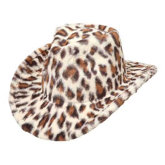 Leopard Print Faux Fur Cowboy Hat Animal Pattern Western Fedora  Circumference