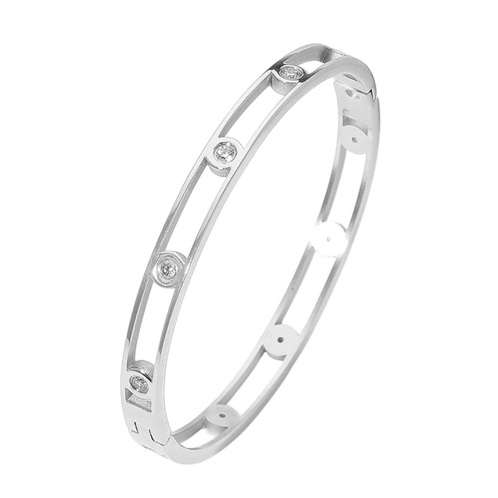 2-Piece Gold & Silver Stainless Steel Stone Hinged Bangle Bracelet Set