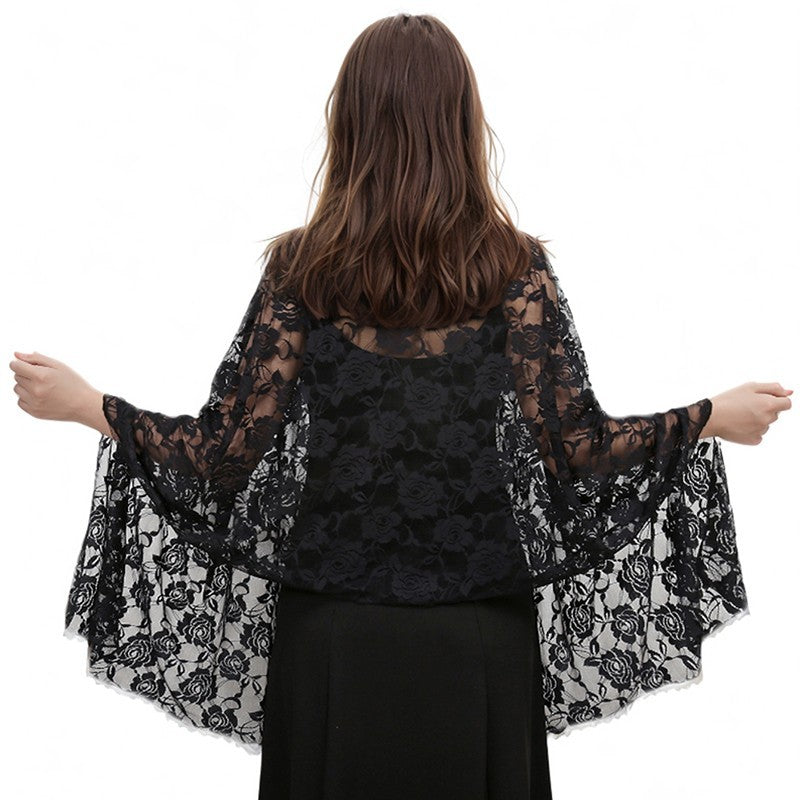 New Black Floral Lace Shawl Shrug Women's Evening Wrap Scarf Bolero