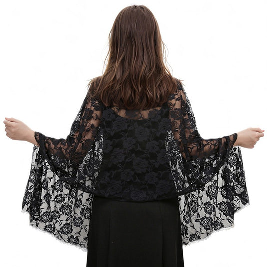 New Black Floral Lace Shawl Shrug Women's Evening Wrap Scarf Bolero