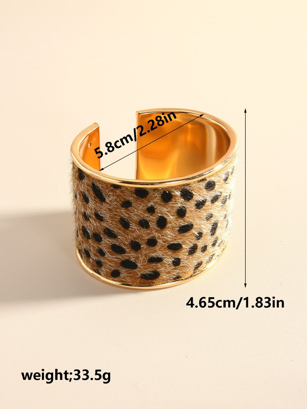 2 PC Cheetah Leopard Wide Cuff Bracelet Set Gold Tone Furry Animal Print Boho