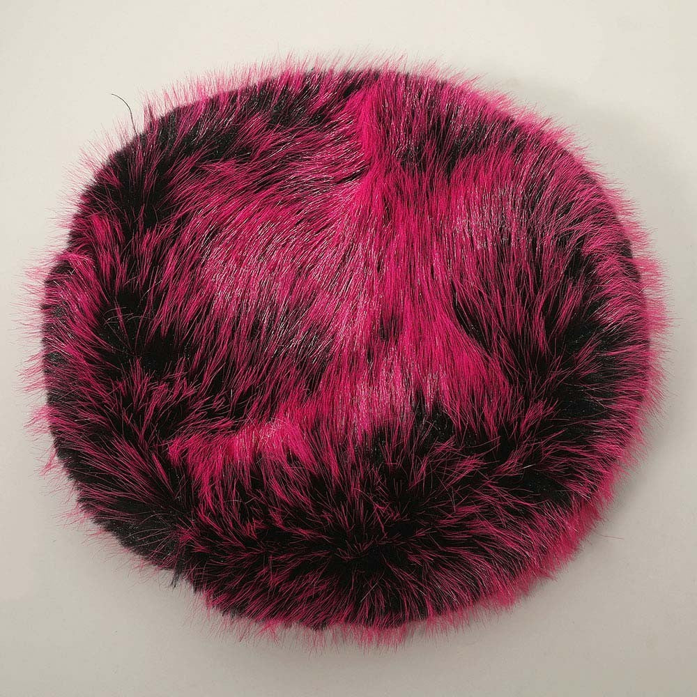 One Size Faux Fur Warm Winter Plush Thickened Beret Hat for Women Orange & Black