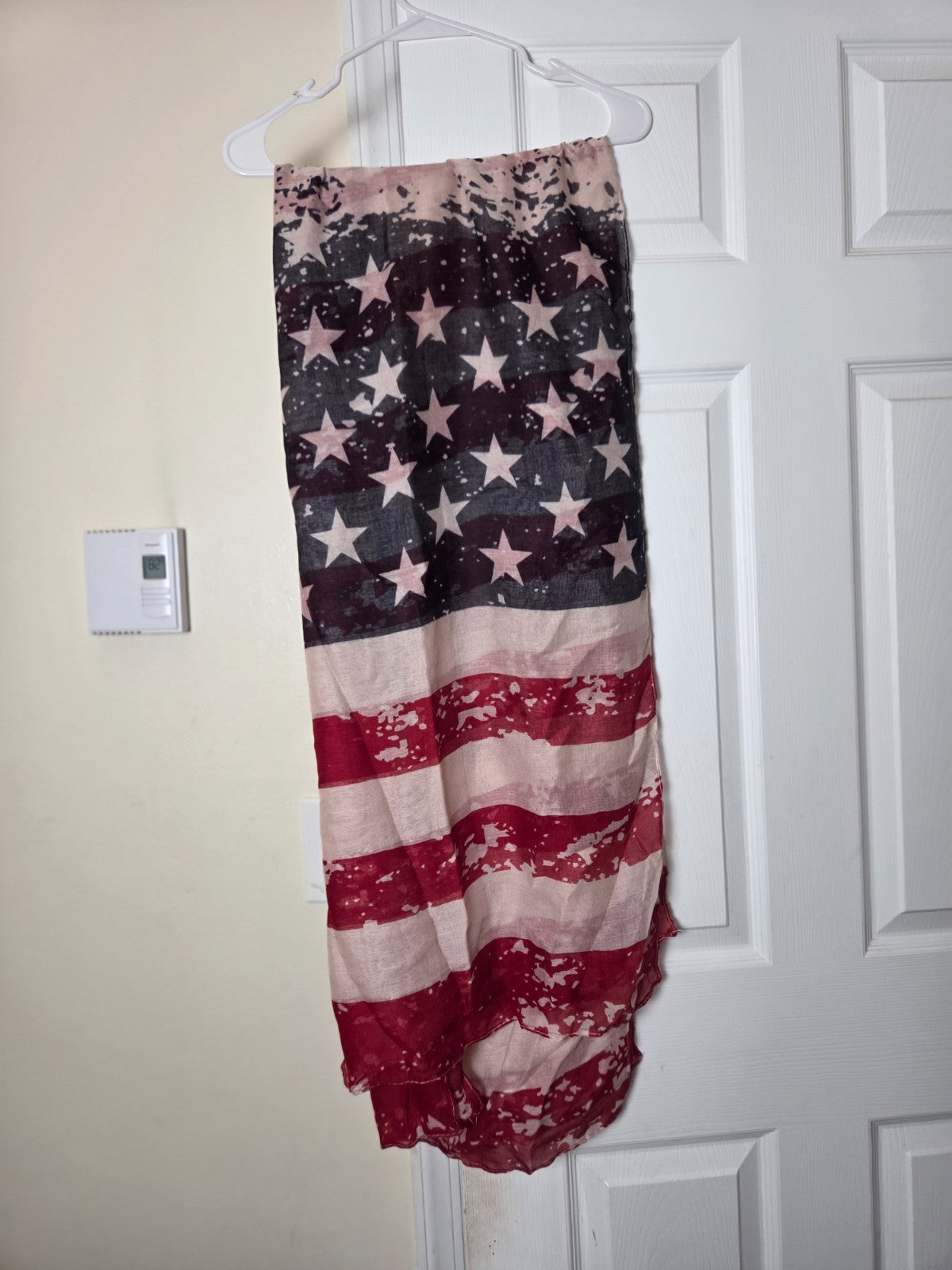 USA Flag Printed Sheer Wrap Scarf for Women Lightweight Patriotic Shawl