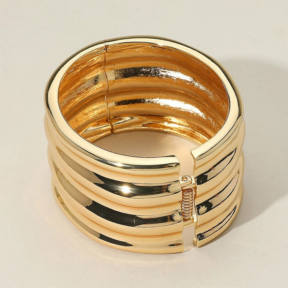 Chunky Textured Gold Cuff Bracelet for Women – Hinged Wide Statement Bangle