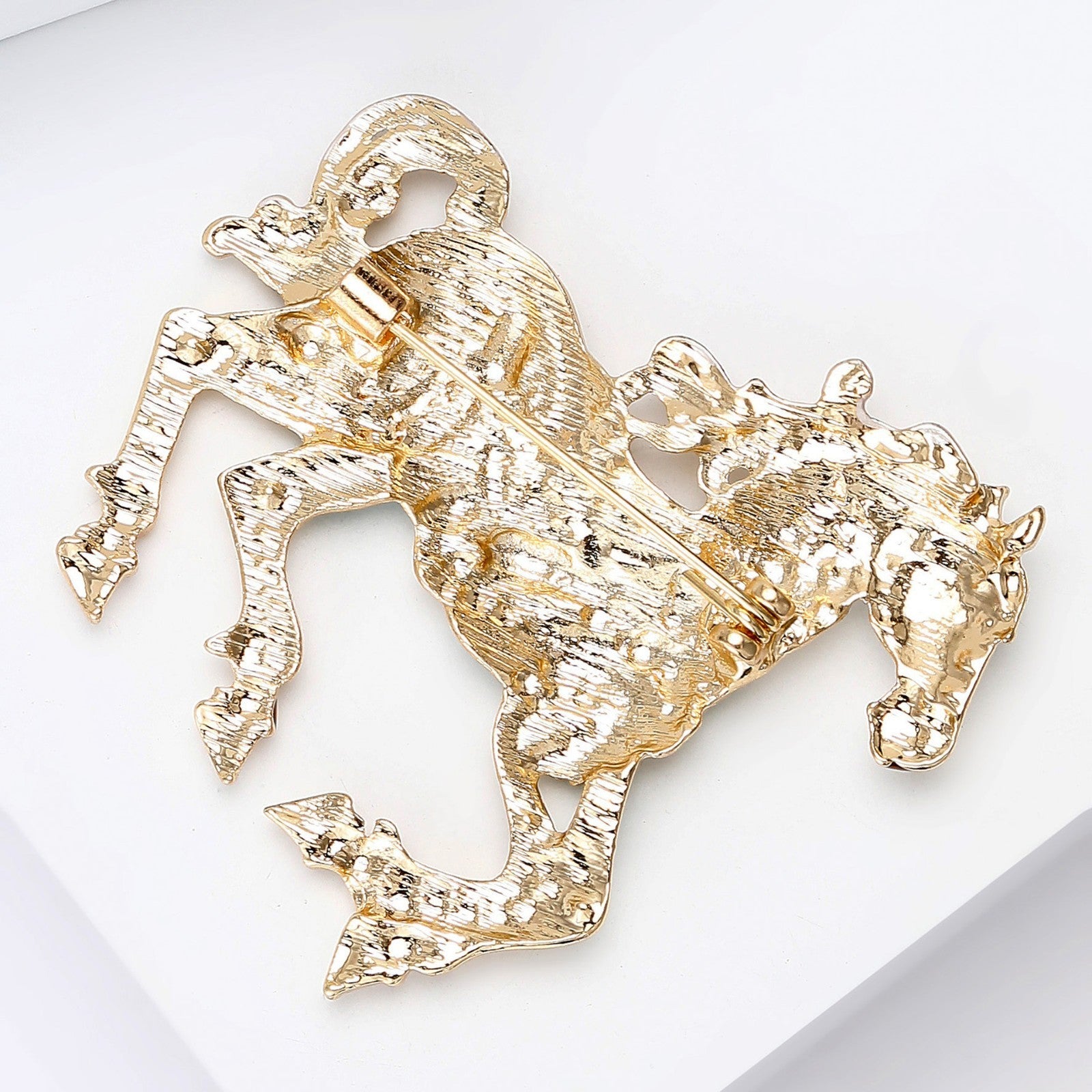 Crystal Enamel Horse Brooch Purple Gold Carousel Pony Lapel Pin Badge