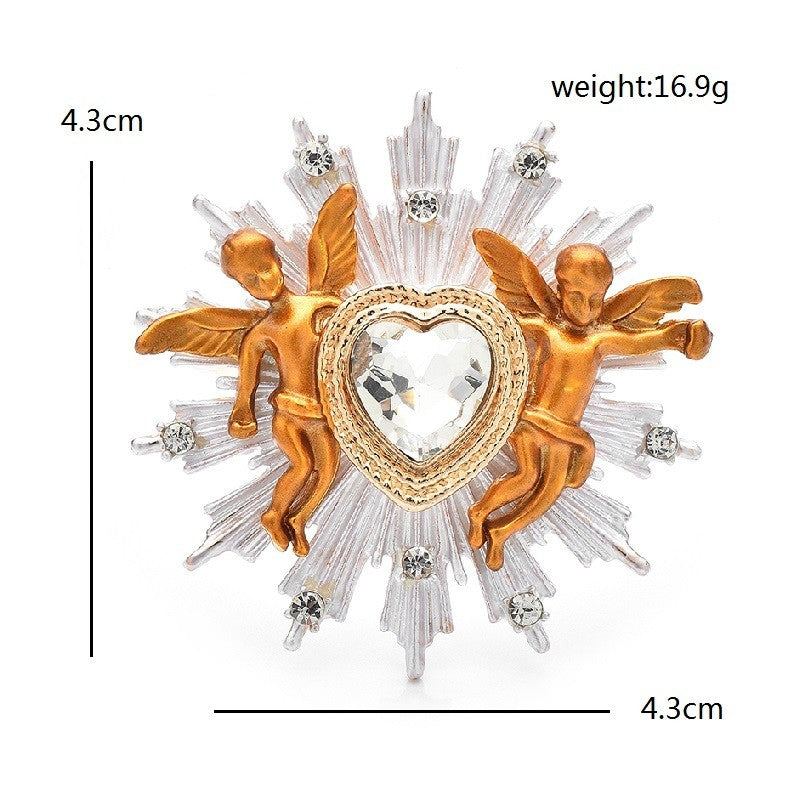 Cherub Heart Brooch Pin Rhinestone Angel Vintage-Inspired Jewelry