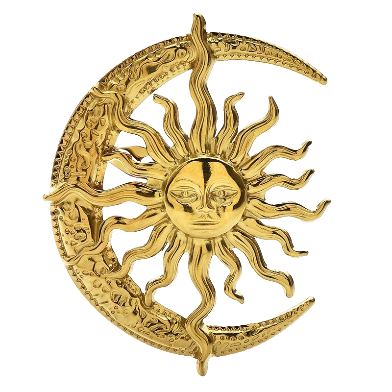 2pcs Sun Moon Brooch Celestial Stainless Steel 18k Gold Plated Pin Set
