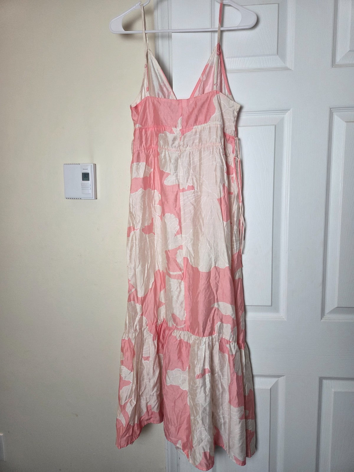 Sleeveless Watercolor Print V Neck Maxi Dress for Women Adjustable Drawstring S