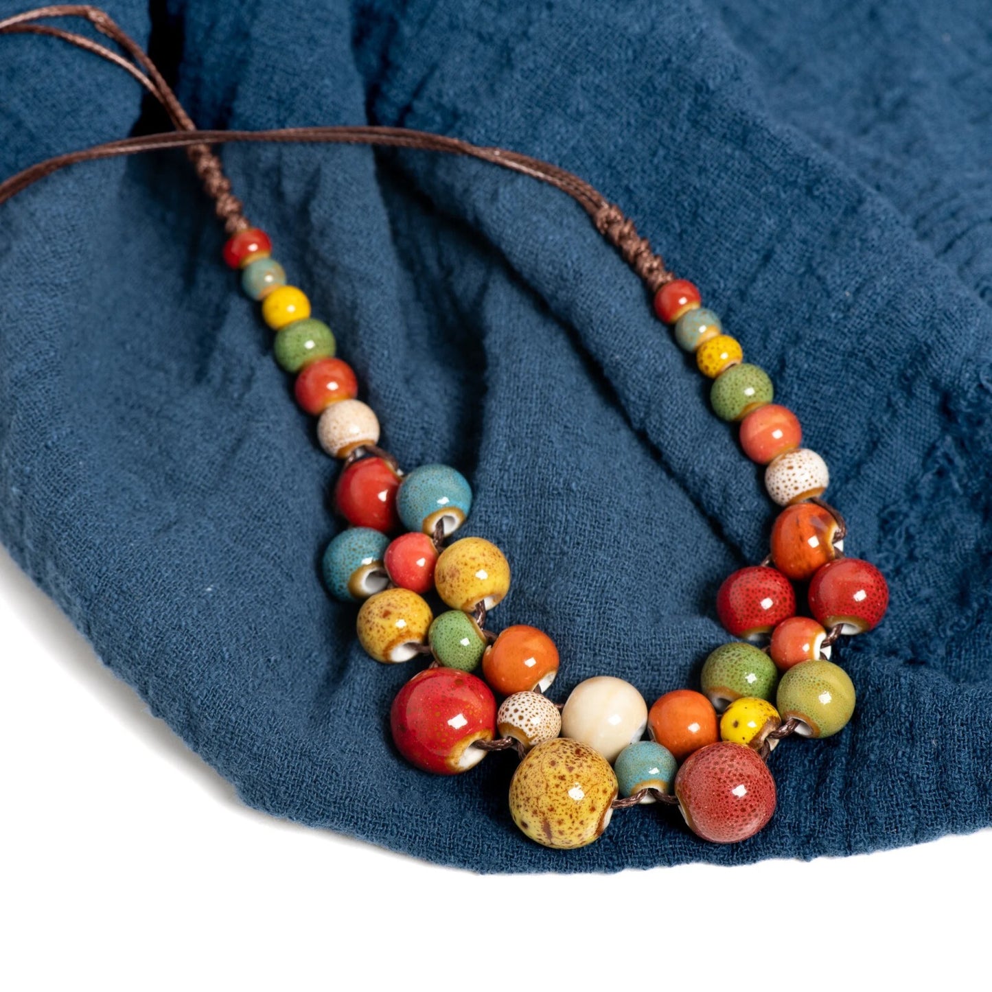 Handmade Ceramic Beaded Necklace  Boho Artisan Pottery Jewelry