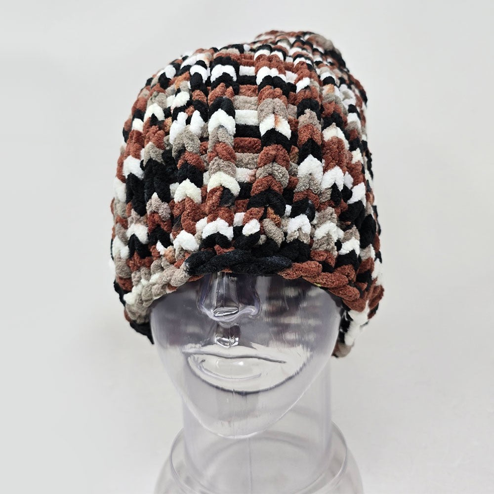 Thick Braided Knit Hat Multicolor Chenille Yarn Soft Warm Winter Accessory