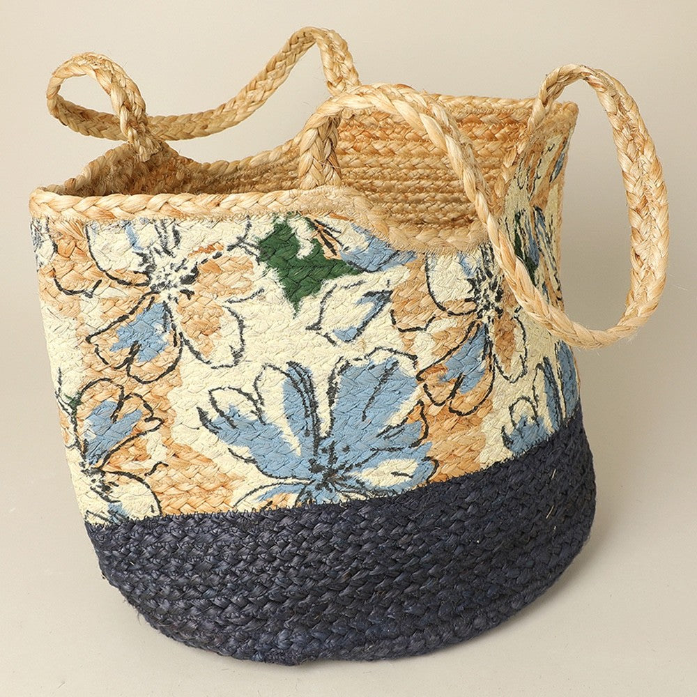 Floral Woven Straw Tote Bag Large Summer Beach Handbag with Shoulder Straps