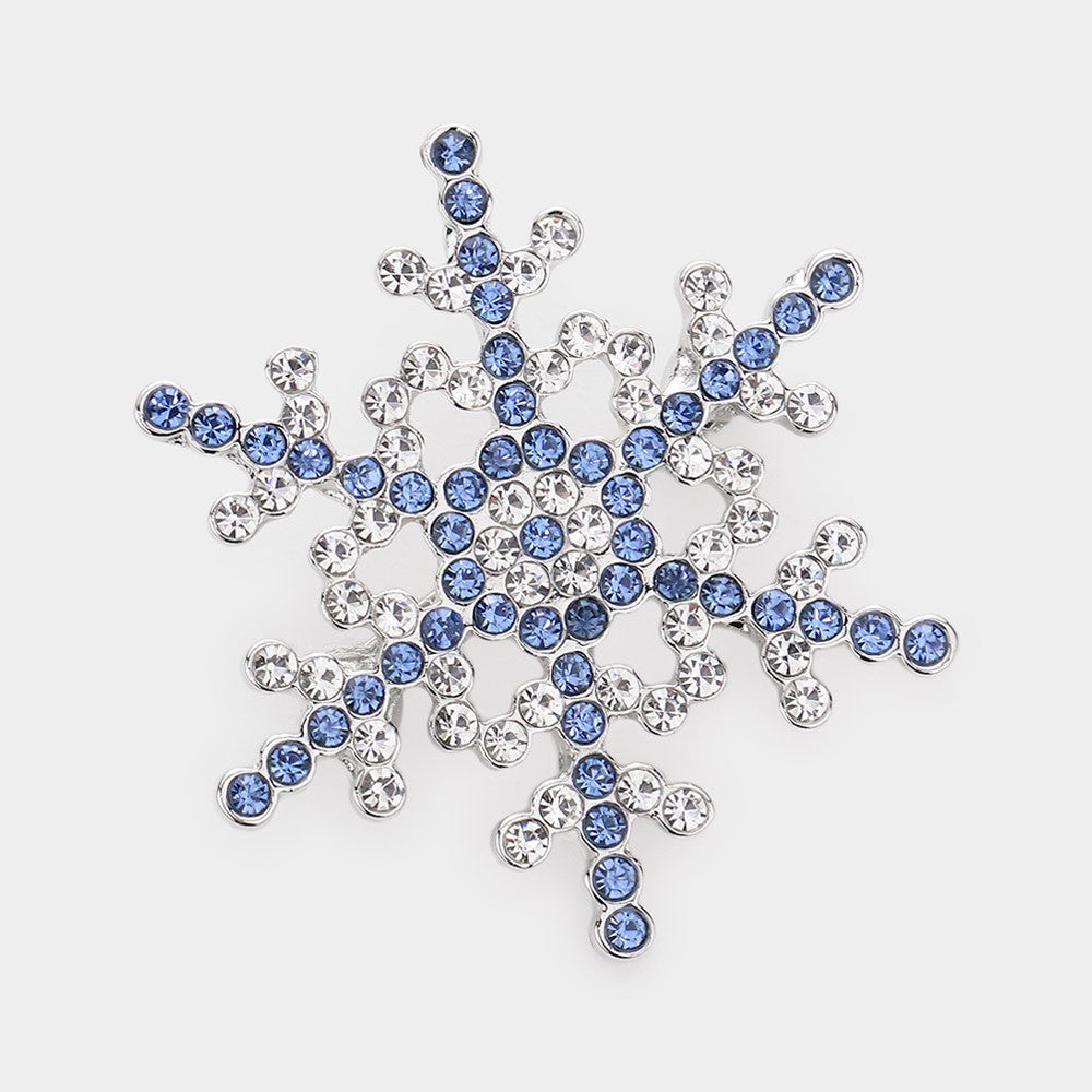 Elegant Silver Rhinestone Snowflake Brooch Pin Winter Christmas Jewelry Gift