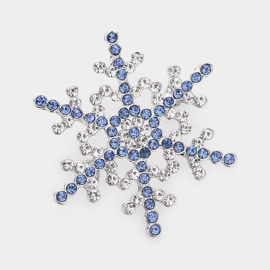 Elegant Silver Rhinestone Snowflake Brooch Pin Winter Christmas Jewelry Gift