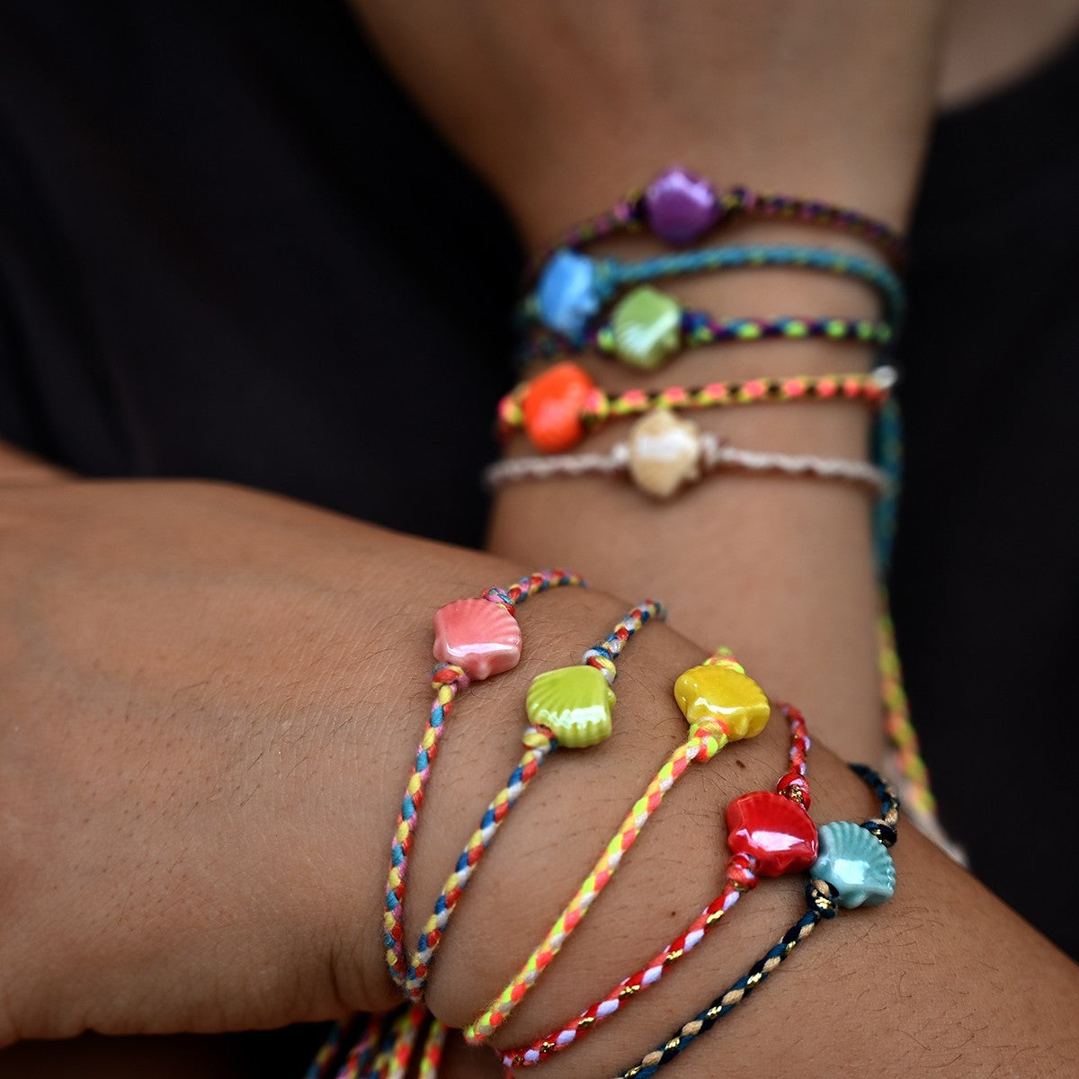 10 Colorful Braided Ceramic Seashell Bracelet Adjustable Handmade Beach Jewelry