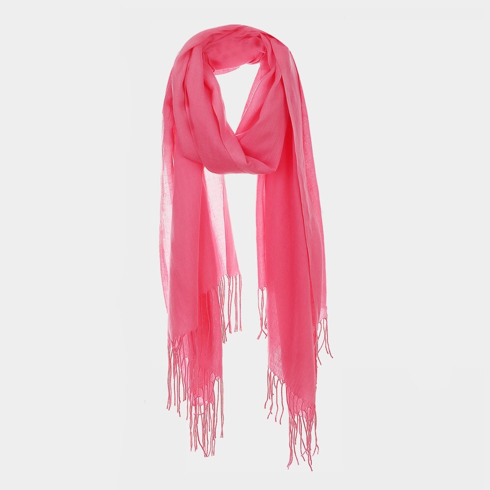 Solid Pink Fringe Oblong Scarf Soft Lightweight Wrap Shawl  Accessory for Women