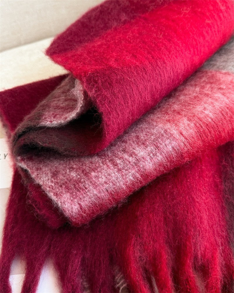 Extra Long Cashmere Feel Red Plaid Fringe Scarf Winter Wrap Shawl