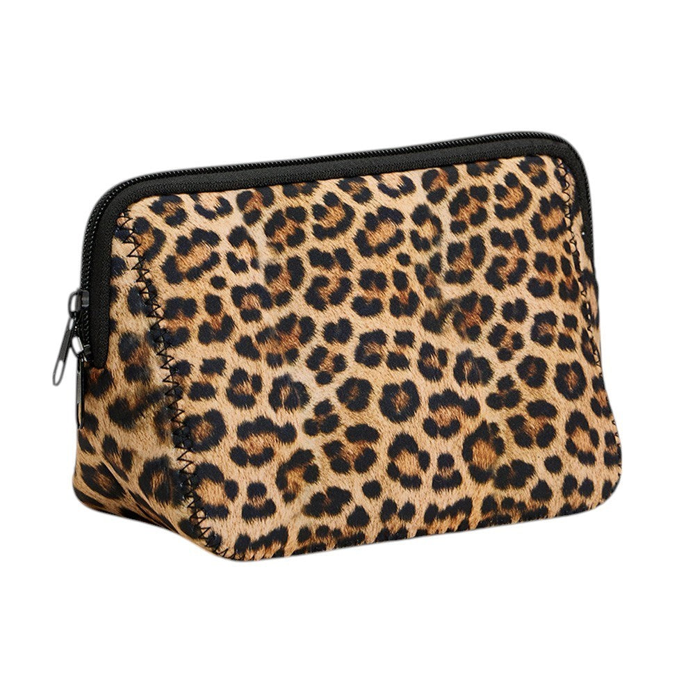 Animal Print Neoprene Cosmetic Bag Makeup Pouch Travel Zipper Organizer 10"