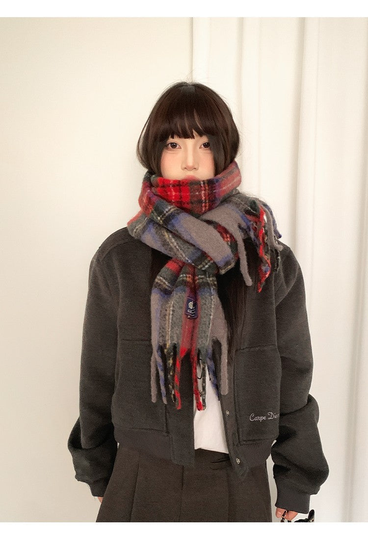 Cozy Plaid Winter Scarf Fringe Soft Knit Checkered Warm Shawl Wrap