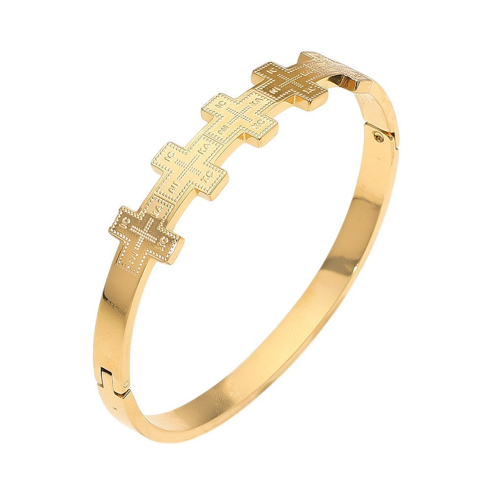Geometric Cross Pattern Stainless Steel Bangle Bracelet Unisex Fashion Jewelry