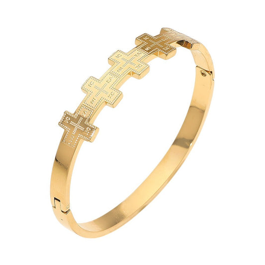 Geometric Cross Pattern Stainless Steel Bangle Bracelet Unisex Fashion Jewelry