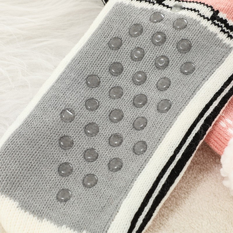 Winter Warm Fuzzy Slipper Socks Women Non-Skid Fleece Lined Knit Black White