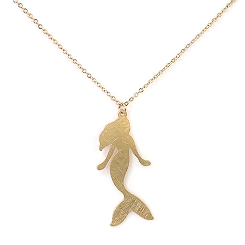 Gold Mermaid Silhouette Pendant Necklace and Stud Earring Set