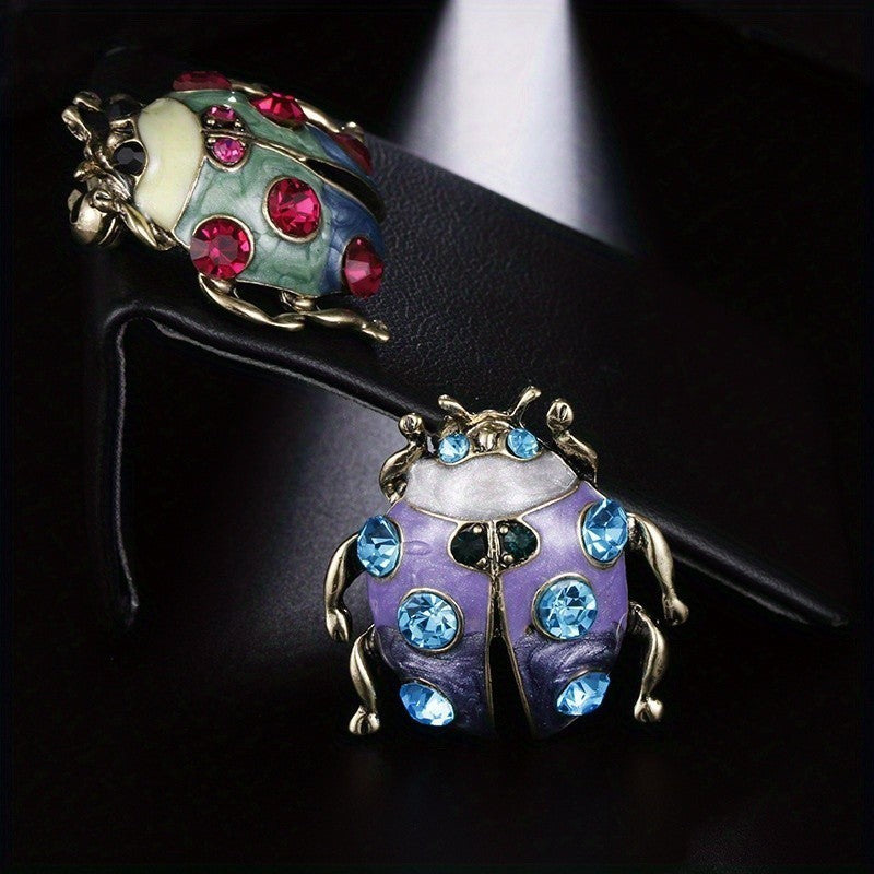 2pcs Enamel Rhinestone Ladybug Brooch Pin Set Vintage Style Bug Jewelry