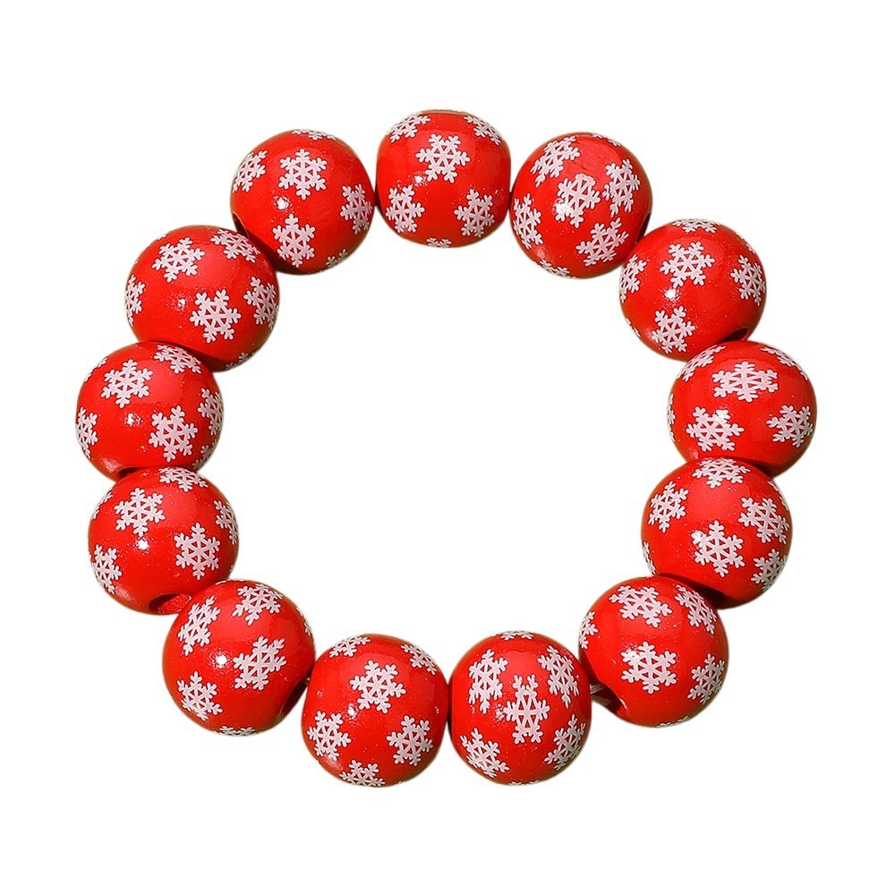 SET 2 Red Wooden Snowflake Beaded Bracelets Christmas Holiday Stack Jewelry