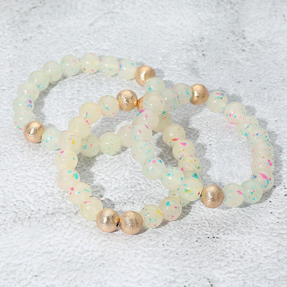 3PCS Paint Splash Beaded Stretch Bracelets for Women Colorful Elastic Stackable