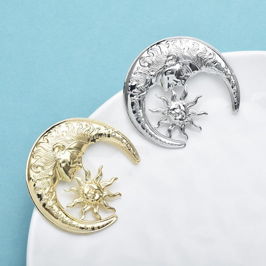 Celestial Sun Moon Brooch Set - Gold Silver Two Tone Brooches