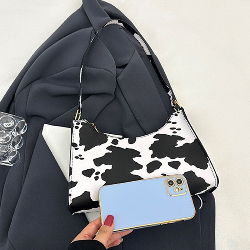 Small Leopard Print Baguette Handbag Women’s Faux Fur Animal Print Shoulder Bag