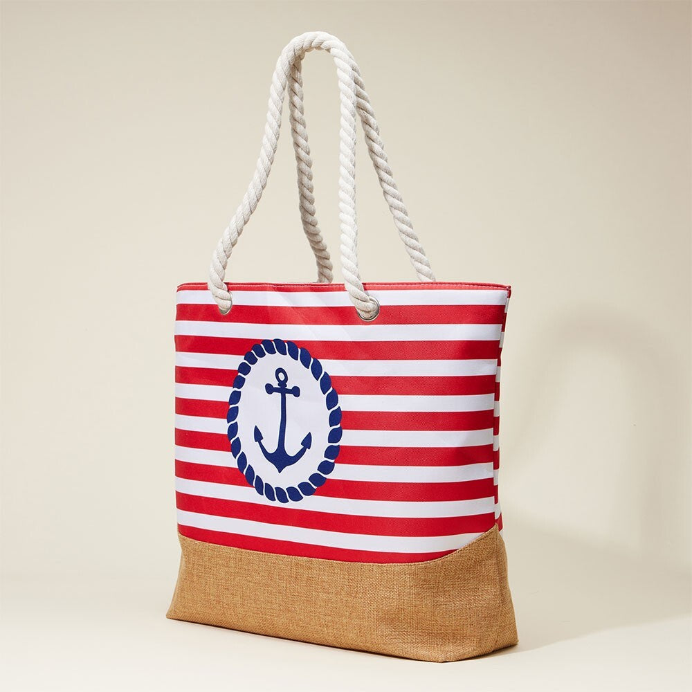 Nautical Anchor Striped Beach Tote Bag with Rope Handles Large Summer Travel