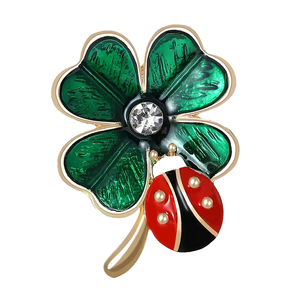 Enamel Ladybug Four Leaf Clover Brooches for Women Banquet Jewellery
