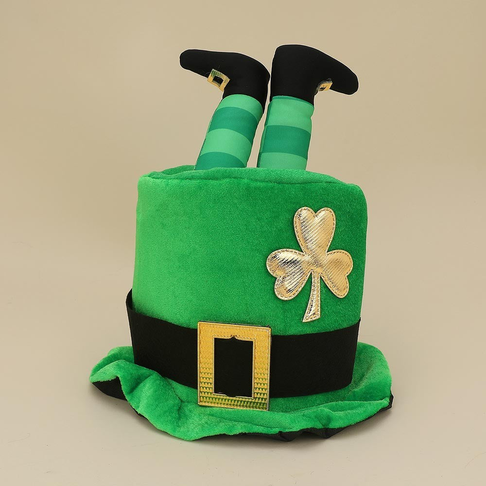 Shamrock Accent Leprechaun Legs Top Costume Bucket Hat Green Black Ribbon Accent