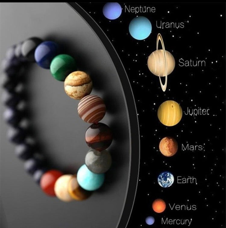 8 Planets Beaded Bracelet for Men and Women Solar System Stretch Jewelry