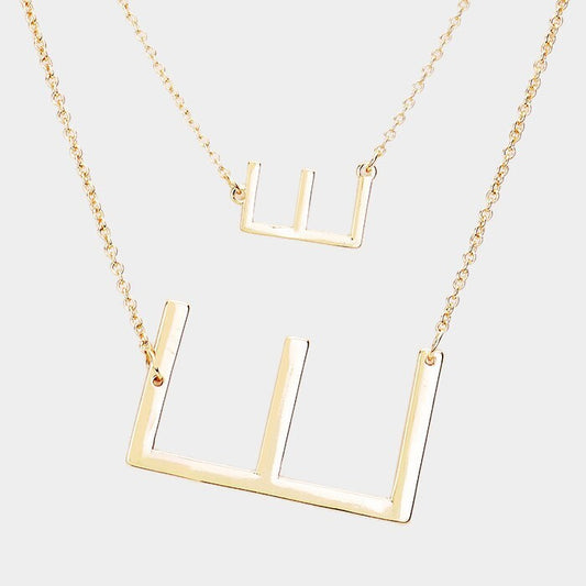 2-Row Layered Detachable Monogram Chain Necklace Letter E Pendant