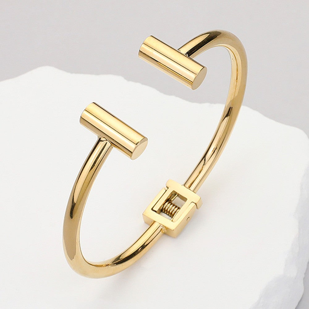 Gold Open Cuff Bracelet Minimalist Square Clasp Modern Unisex Fashion Jewelry