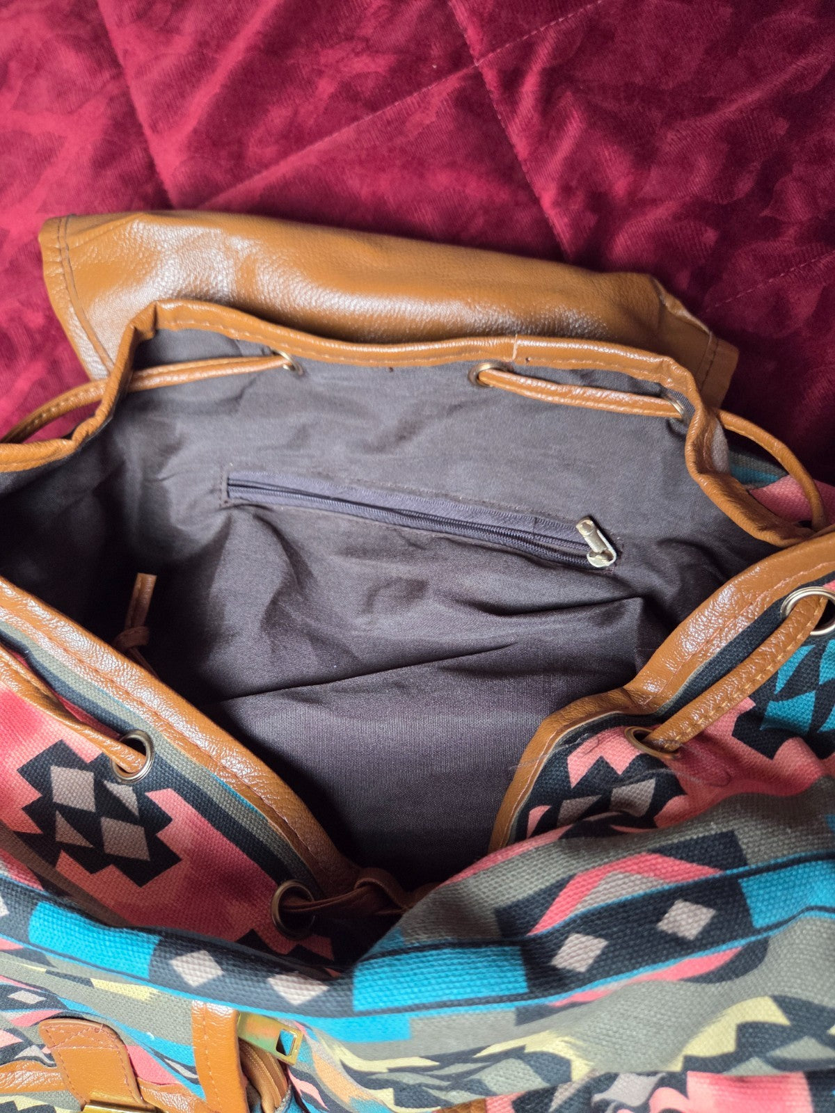 Boho Aztec Print Backpack for Women with Drawstring Top and Snap Front Closure