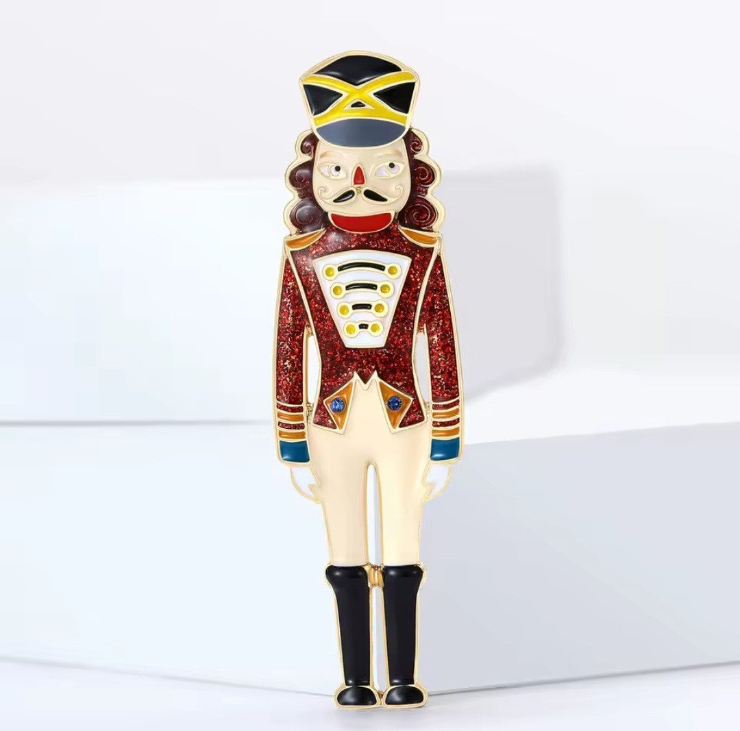 Vintage Style Christmas Nutcracker Brooch Pin Enamel Rhinestone Holiday Jewelry