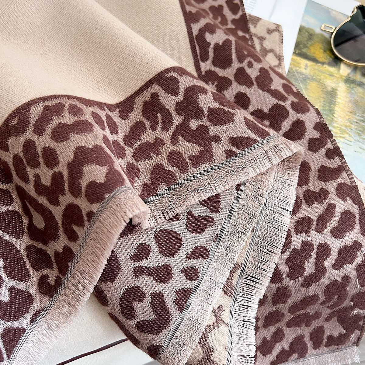 Beige Brown Leopard Print Shawl Scarf Wrap Oversized Women's Winter Gift