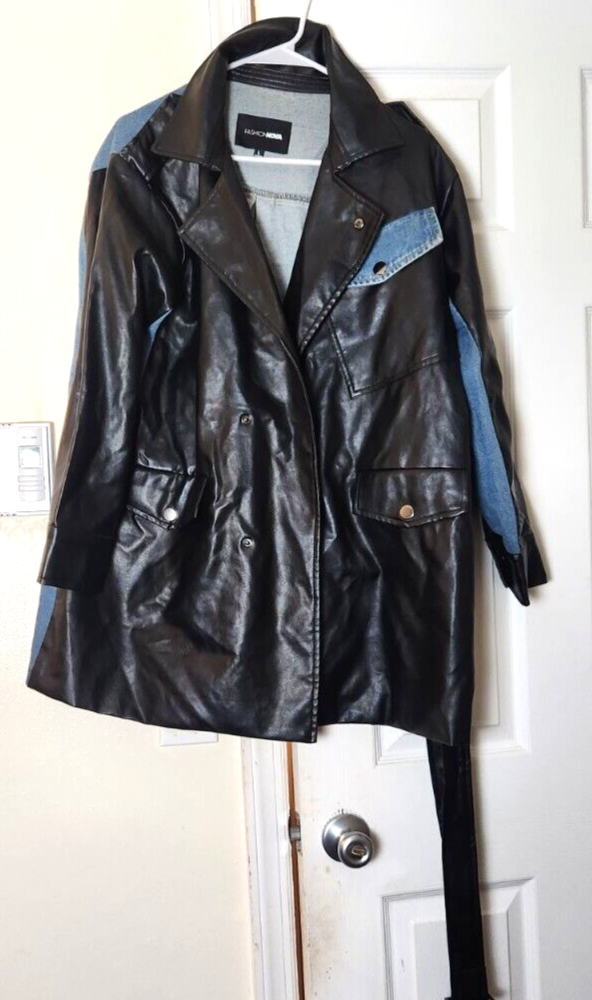 Brand New Faux Leather Denim Back Oversized Jacket Fashion Nova Outerwear 