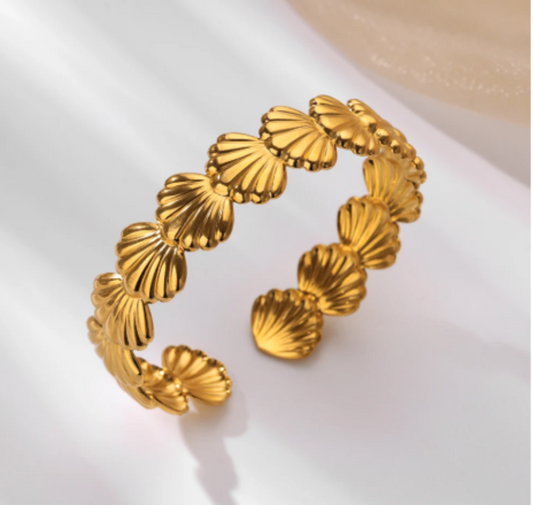 Gold Tone Stainless Steel Shell Cuff Bracelet for Women Beach Inspired Jewelry