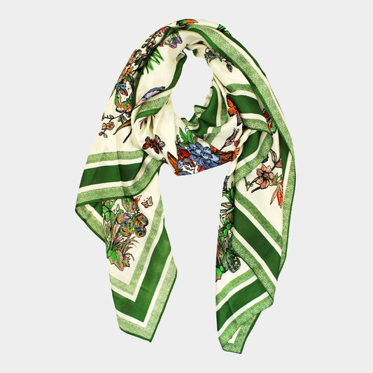 Silky Satin Scarf Shawl Floral Print Color Block Edges Oblong Neck Wrap Women
