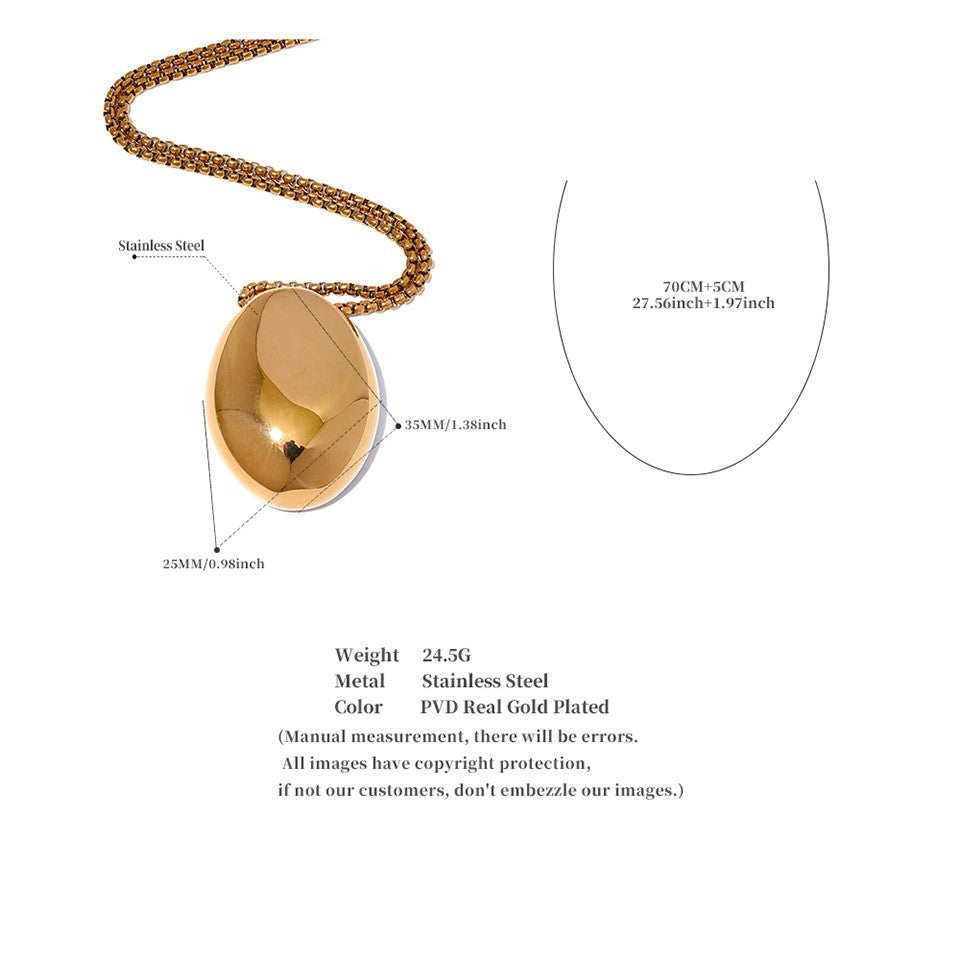 Gold Stainless Steel Dome Oval Pendant Necklace - Long Box Chain 28-30"