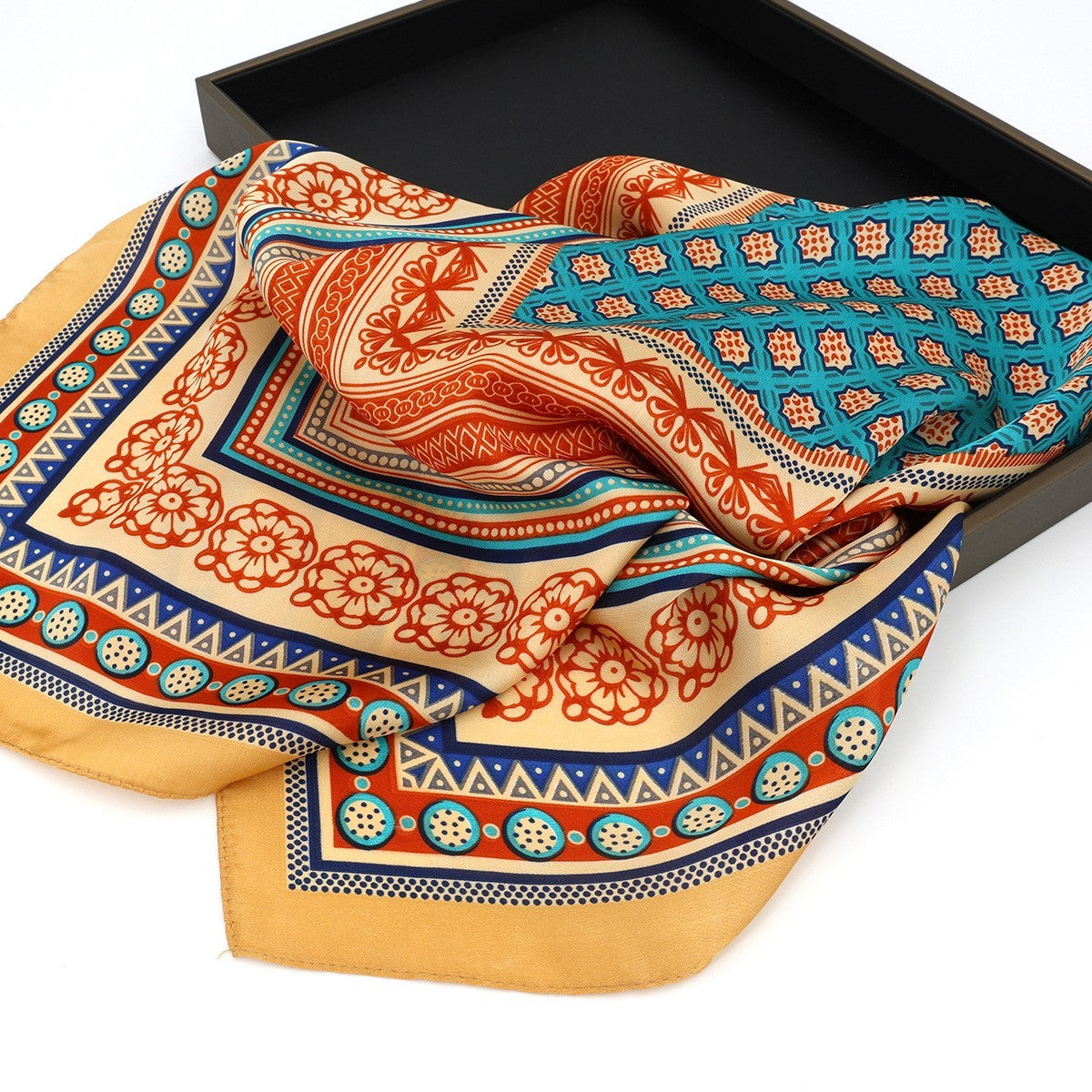 Boho Print Satin Silk Feel Square Scarf Women Neck Hair Head Wrap Bandana