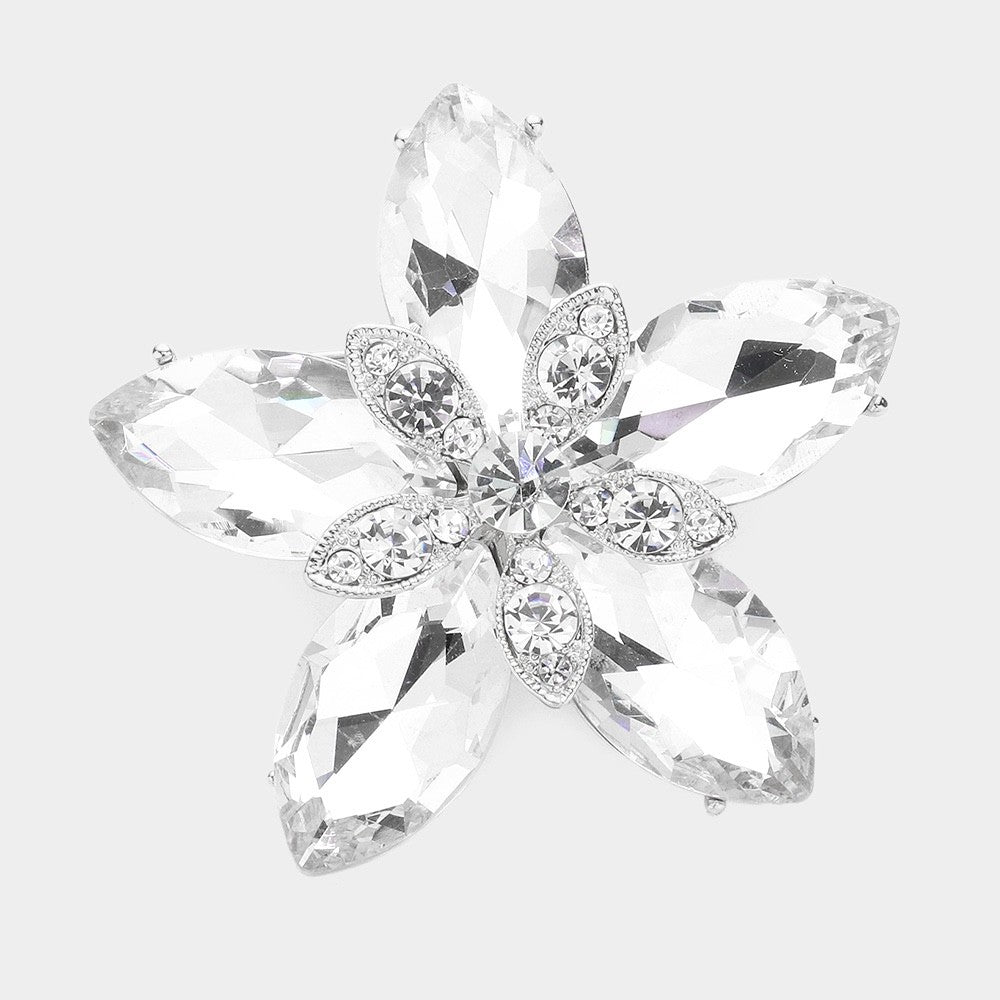 2pcs Oversized Floral Crystal Brooch Set AB Iridescent Clear Stone Statement Pin